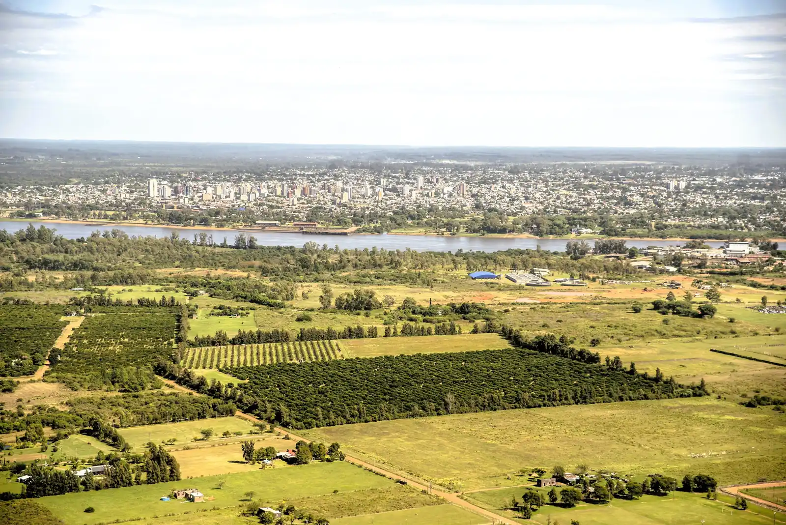 The city of Salto and the Uruguay River seen from the air