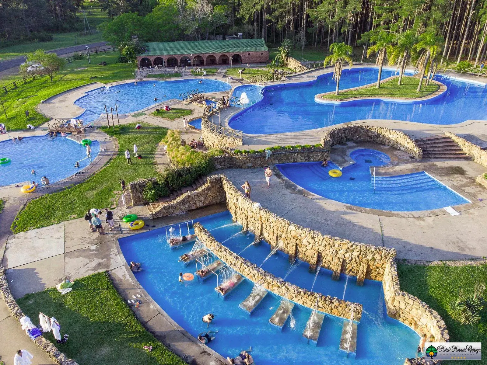 The water park at Termas de Salto Grande from the air, on the lake shore