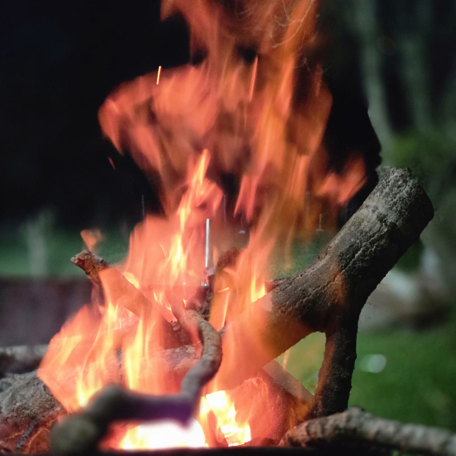 Wood fire burning down to coals for an asado in Salto, Uruguay