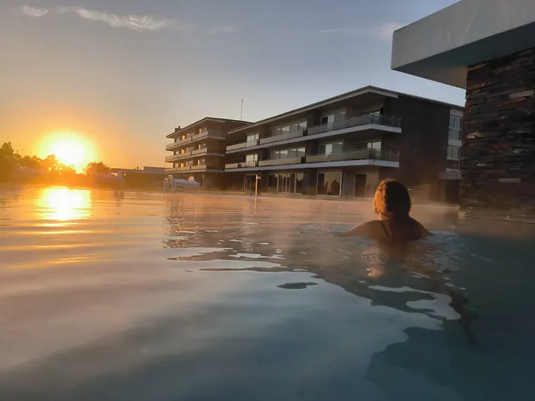 A hot-springs pool at dusk in Salto, Uruguay