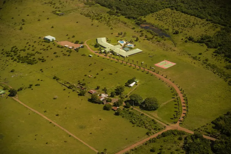 Aerial view of a thermal resort and its pools near Termas del Dayman