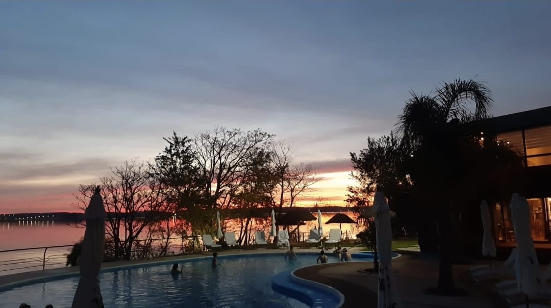 Hot springs pool at sunset in Salto, Uruguay