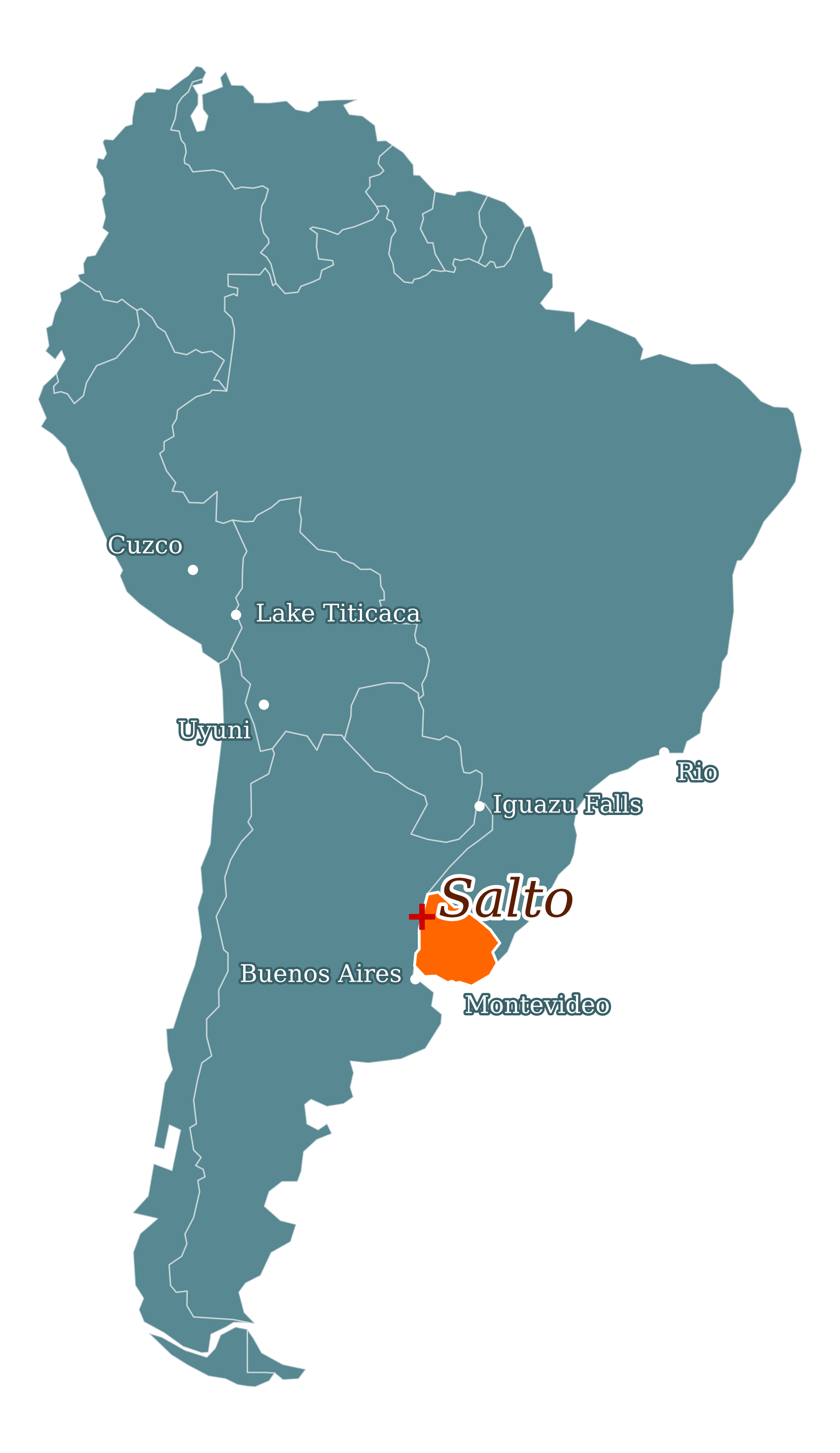 Map of South America highlighting Salto
